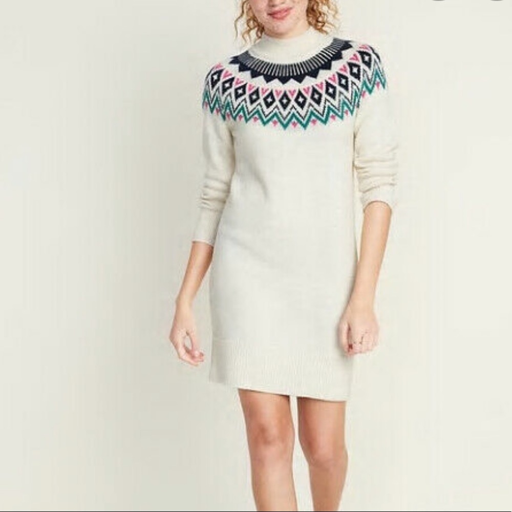Old navy sweater dress NWT Fairisle pattern oatmea